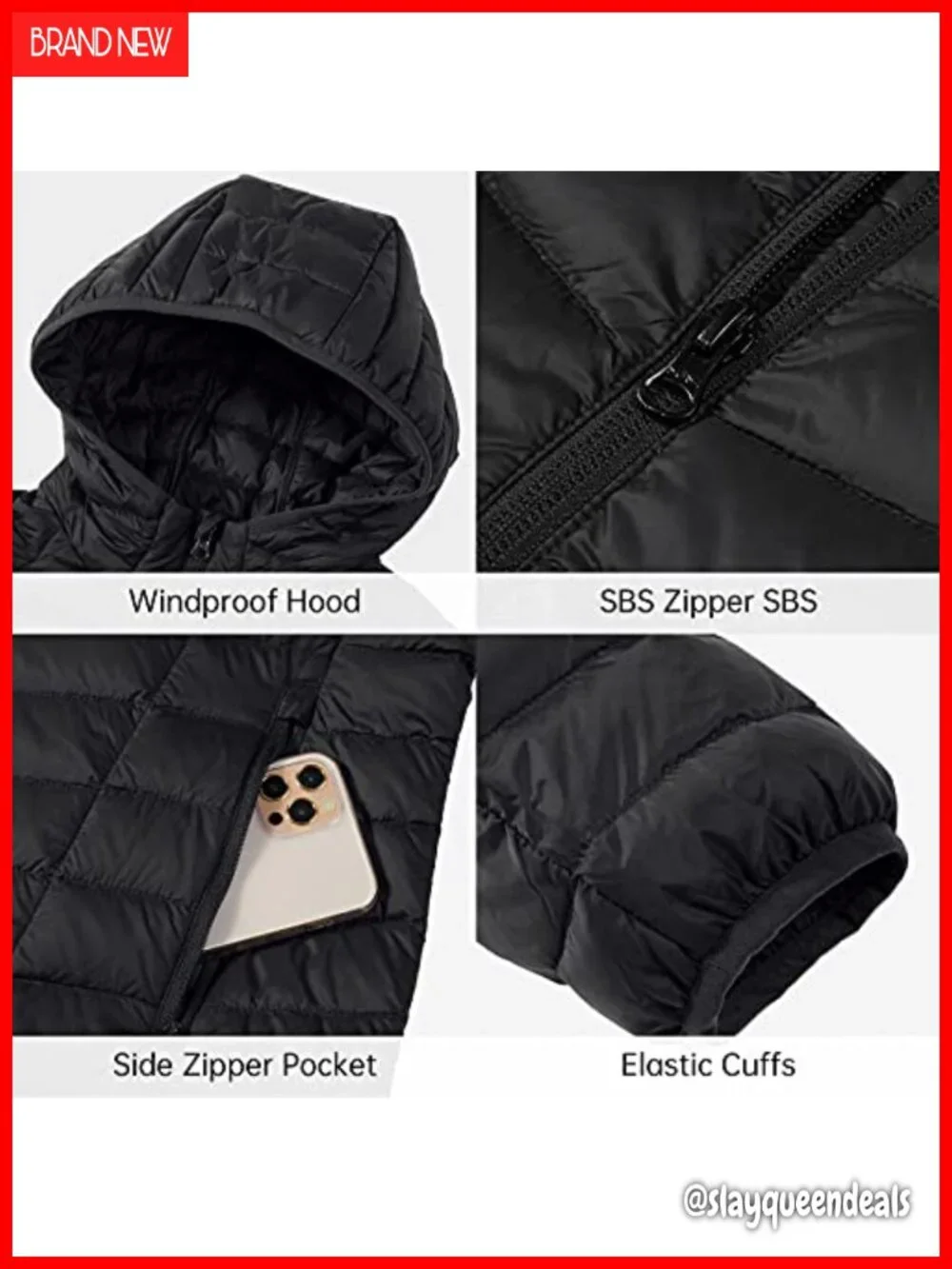Women's Lightweight Packable Down Puffer Coat with Hood, Windproof, Water
